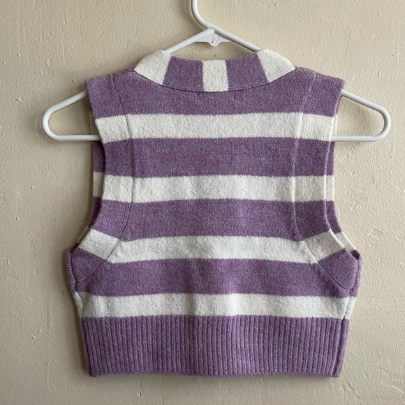 For Love & Lemons Maud Cropped Sweater
Vest Purple White Striped Size: Small - Picture 3 of 8